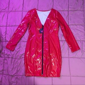 Red Latex Pleather Dress